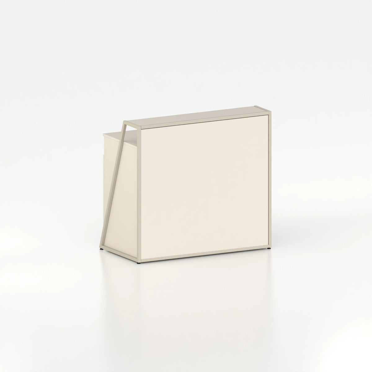 Comptoir de caisse d'agencement — plateau bois beige et structure acier beige